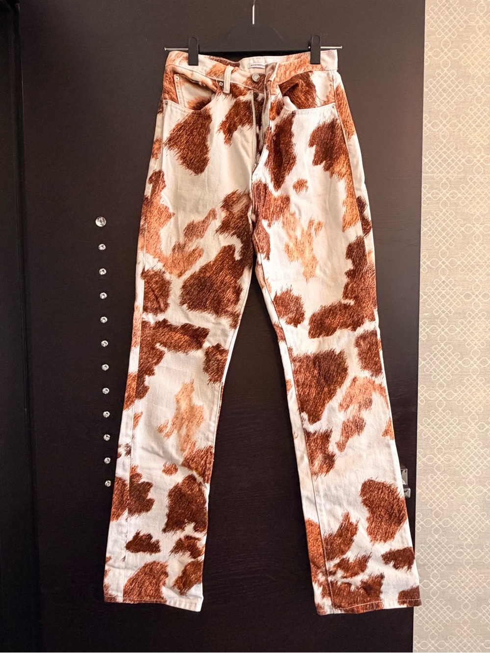WeWoreWhat Brown & White Cow Print Boot Cut Jeans